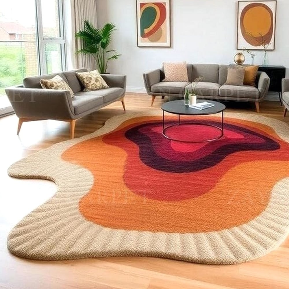 Handcrafted Warm Abstract Organic Living Room Rug